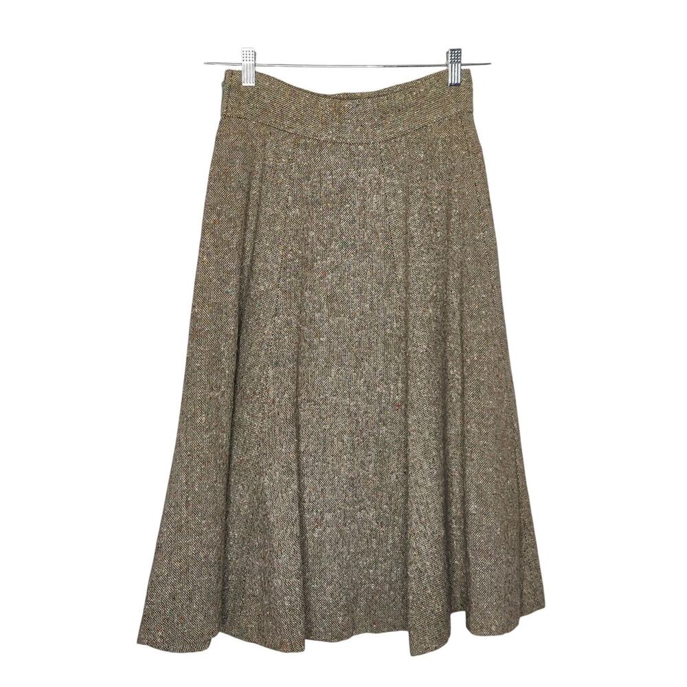 Vtg French Donegal Wool Blend Tweed A-line Flouncy Midi Skirt Small Academia 70s - Picture 2 of 12